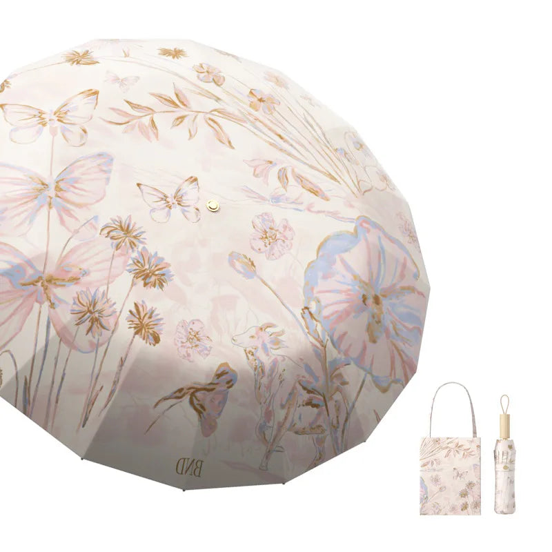 Folding Umbrella Women's Weather and Rain Dual-purpose Sunscreen UV Protection Sun Umbrella Increase Reinforcement Thickened