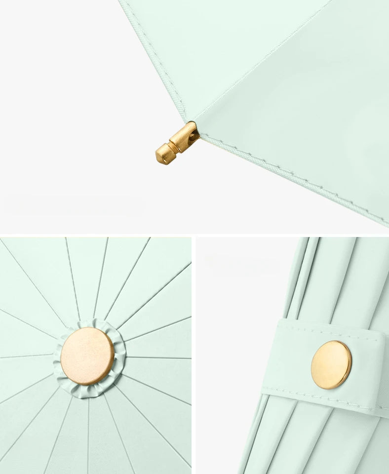 Retro Folding Umbrella – UV & Rain Protection, 16-Rib Gold Frame