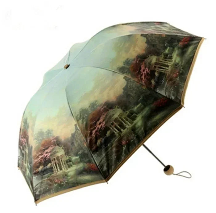 Vintage Art Umbrella – Double-Layer UV Protection with Blue Sky Interior