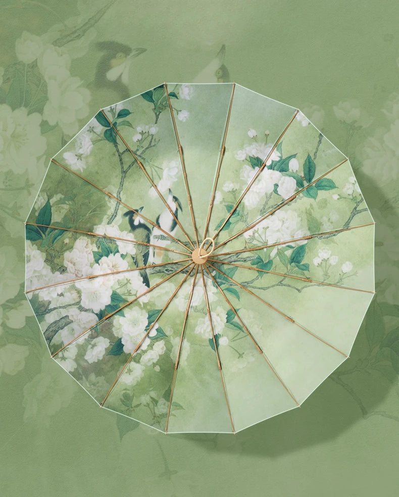 Retro Folding Umbrella – UV & Rain Protection, 16-Rib Gold Frame