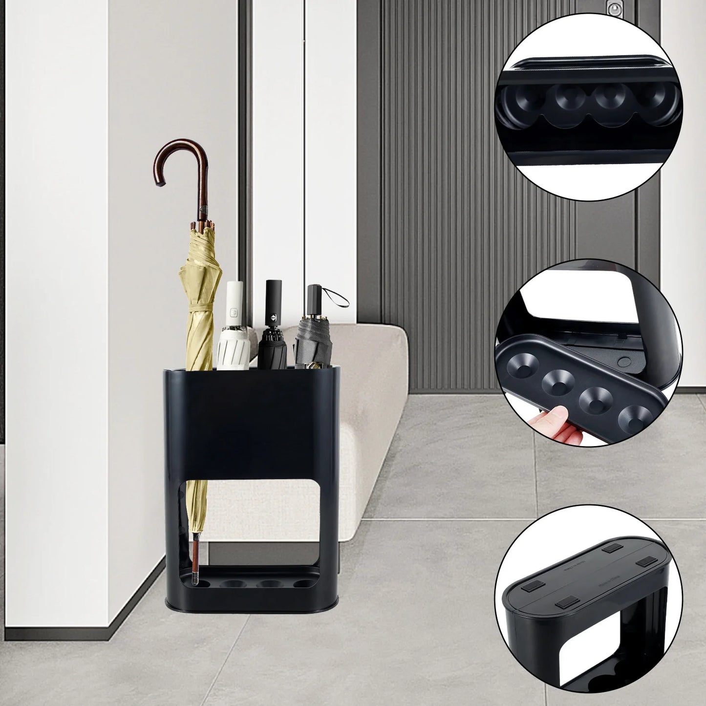 Plastic Umbrella Rack with Removable Tray – Home & Office