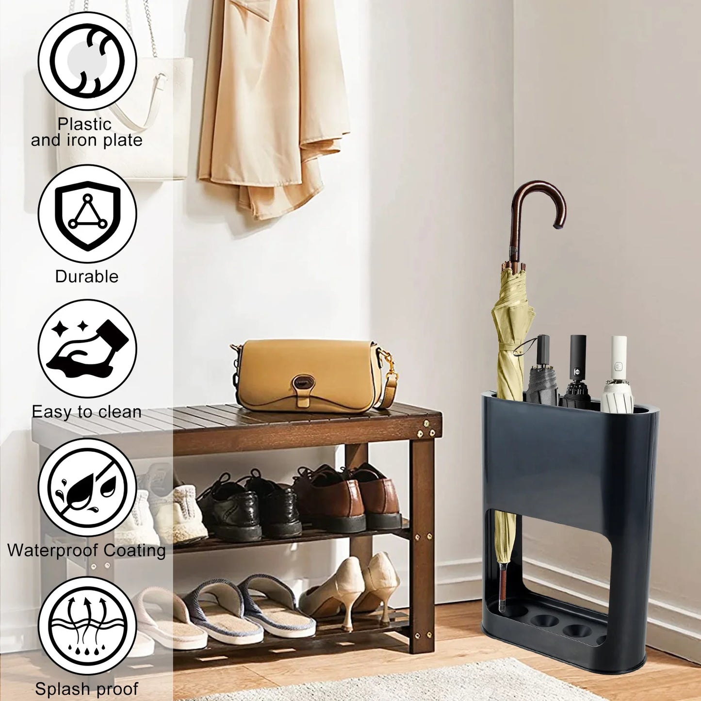 Plastic Umbrella Rack with Removable Tray – Home & Office