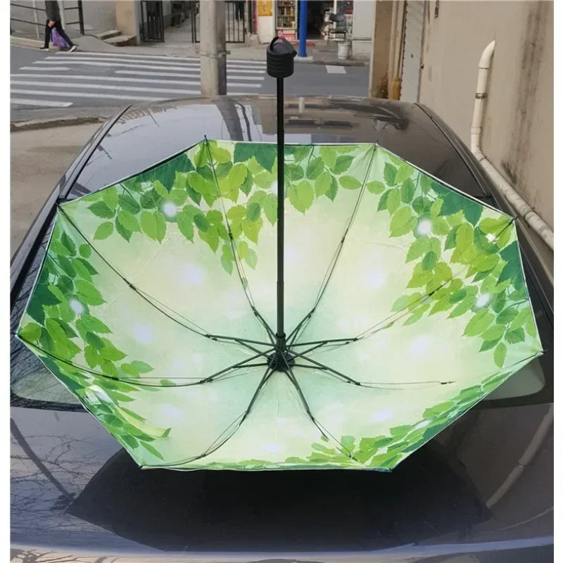 Vintage Art Umbrella – Double-Layer UV Protection with Blue Sky Interior