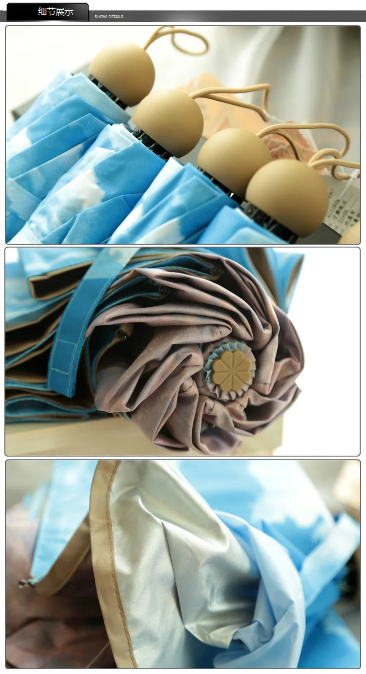 Vintage Art Umbrella – Double-Layer UV Protection with Blue Sky Interior