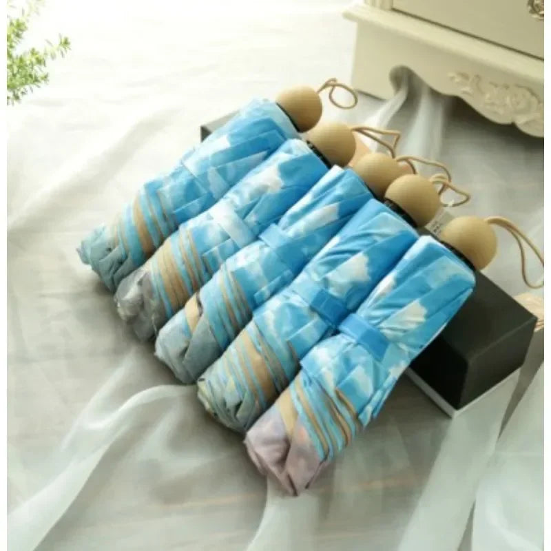 Vintage Art Umbrella – Double-Layer UV Protection with Blue Sky Interior
