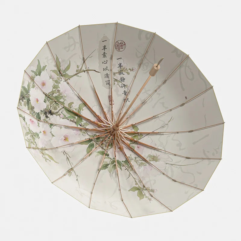 Retro Folding Umbrella – UV & Rain Protection, 16-Rib Gold Frame