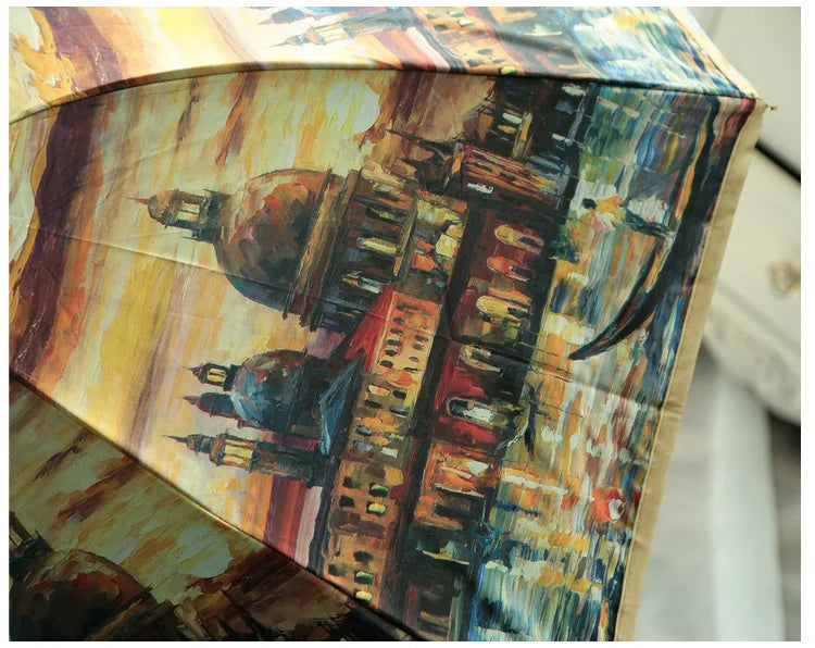 Vintage Art Umbrella – Double-Layer UV Protection with Blue Sky Interior