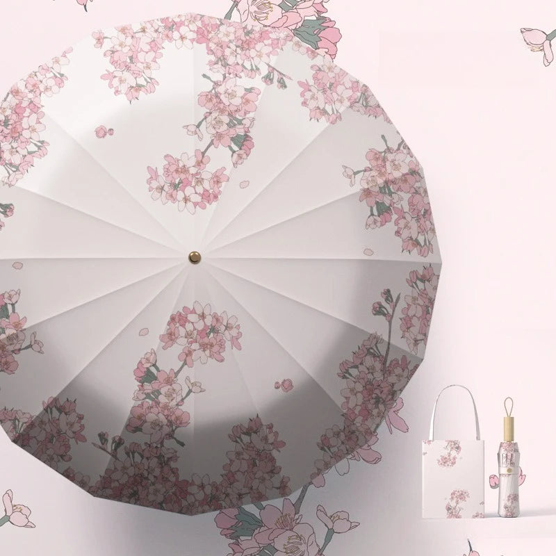 Folding Umbrella Women's Weather and Rain Dual-purpose Sunscreen UV Protection Sun Umbrella Increase Reinforcement Thickened