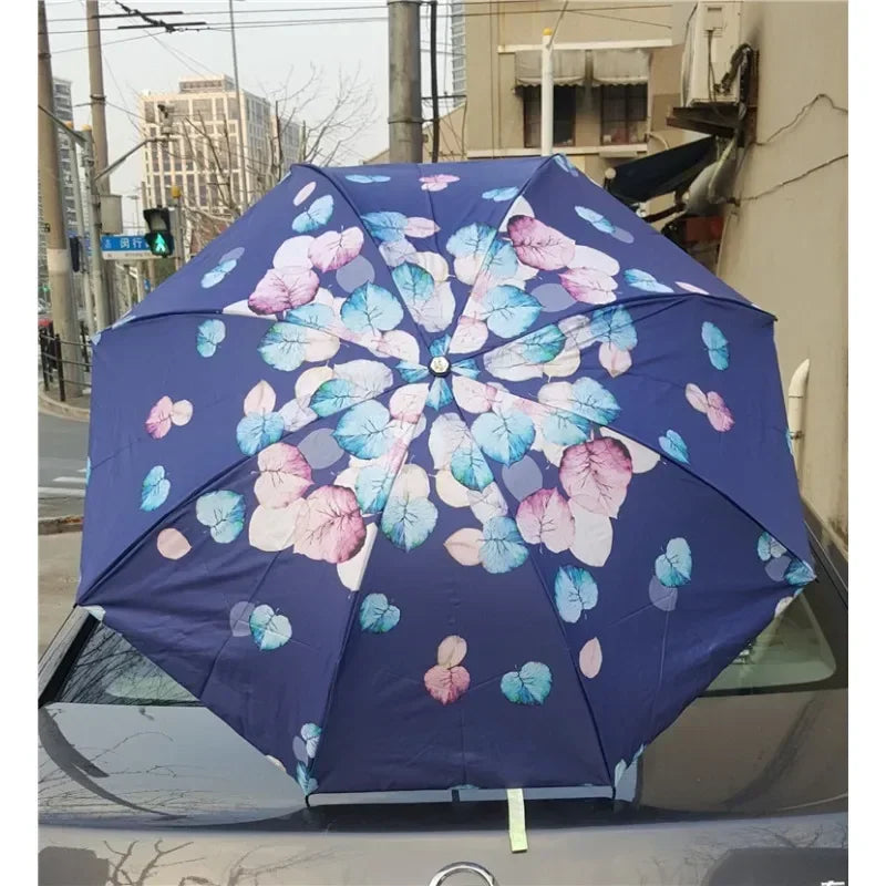 Vintage Art Umbrella – Double-Layer UV Protection with Blue Sky Interior