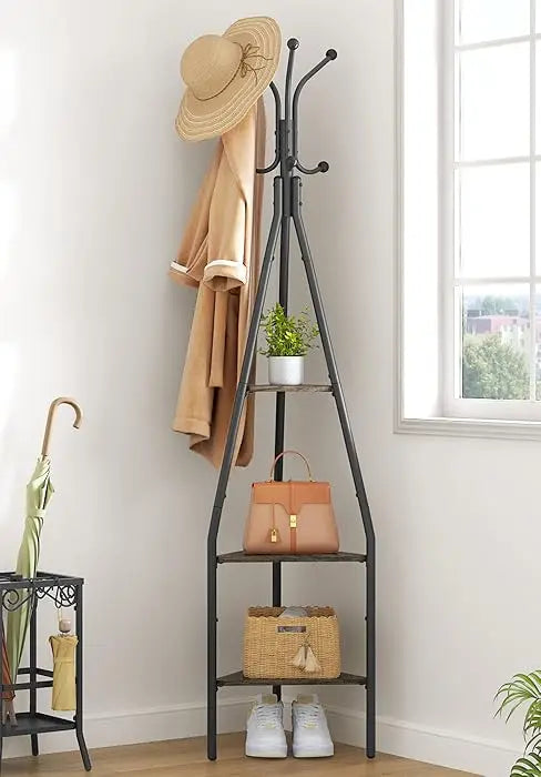 Coat Rack Freestanding, Entryway Hanger Stand, Umbrella Holder, Floor Standing Metal Tree Stand