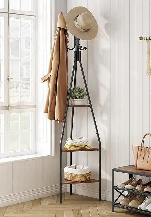 Coat Rack Freestanding, Entryway Hanger Stand, Umbrella Holder, Floor Standing Metal Tree Stand