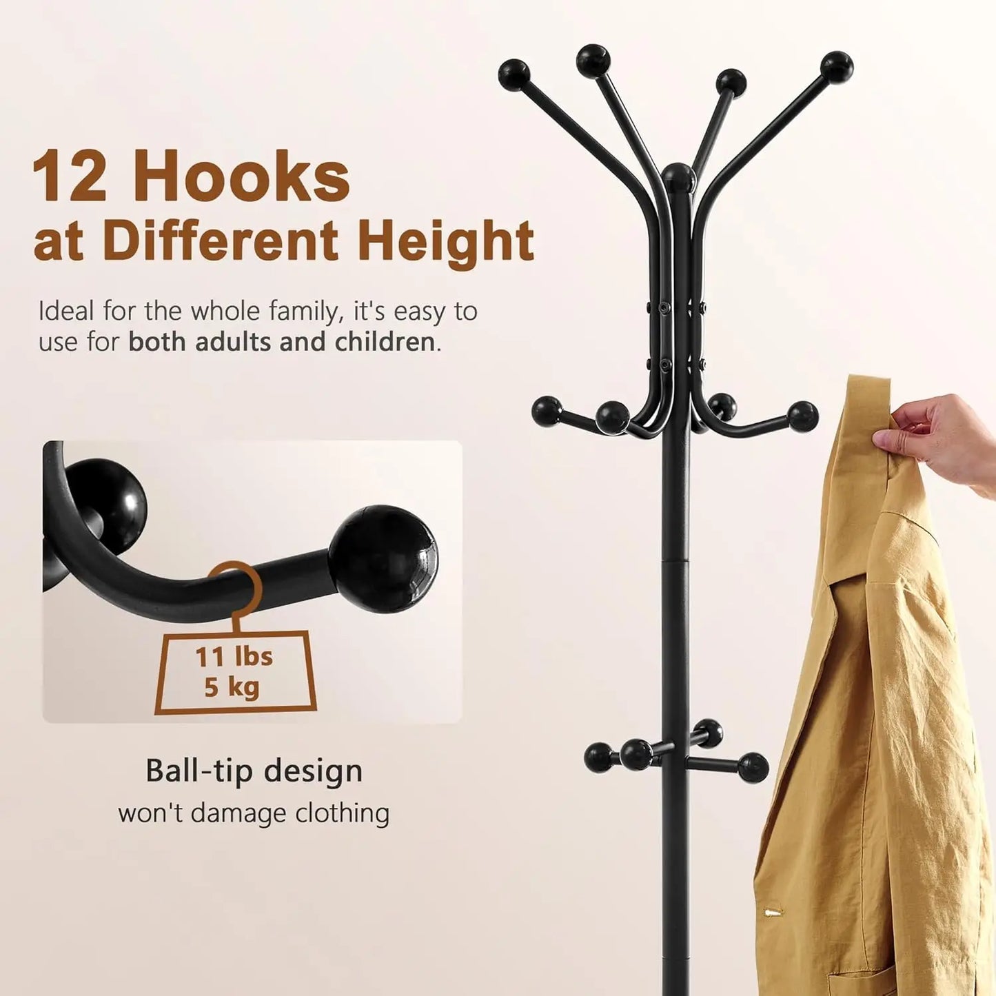 Coat Rack Freestanding, Entryway Hanger Stand, Umbrella Holder, Floor Standing Metal Tree Stand