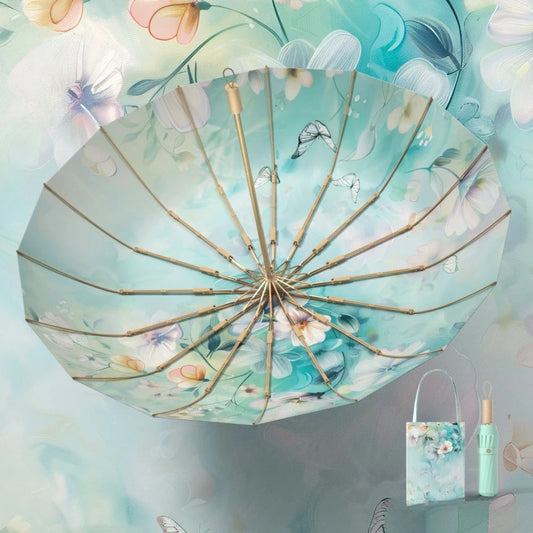Folding Umbrella Women's Weather and Rain Dual-purpose Sunscreen UV Protection Sun Umbrella Increase Reinforcement Thickened
