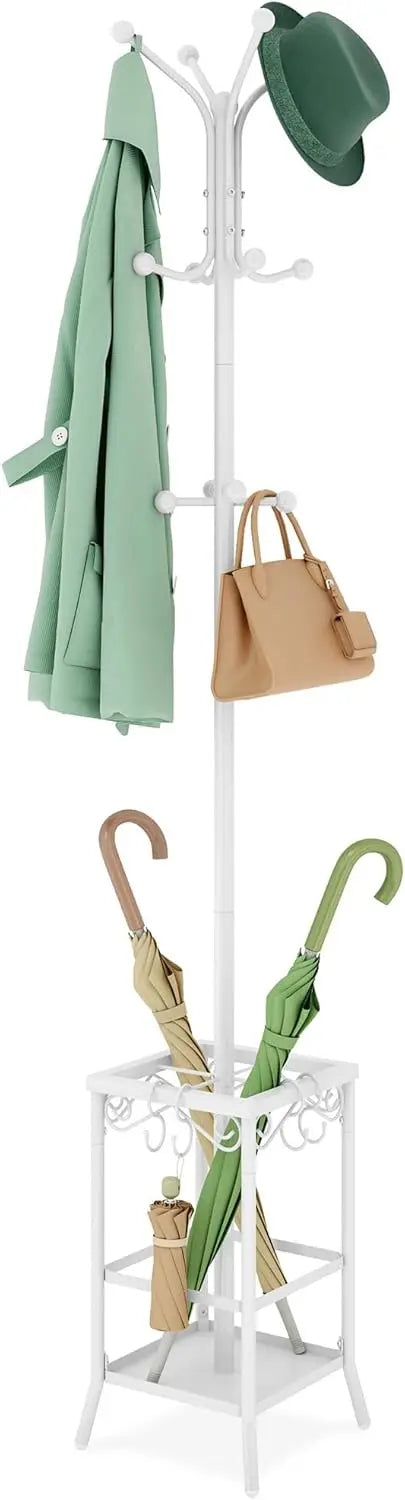 Coat Rack Freestanding, Entryway Hanger Stand, Umbrella Holder, Floor Standing Metal Tree Stand